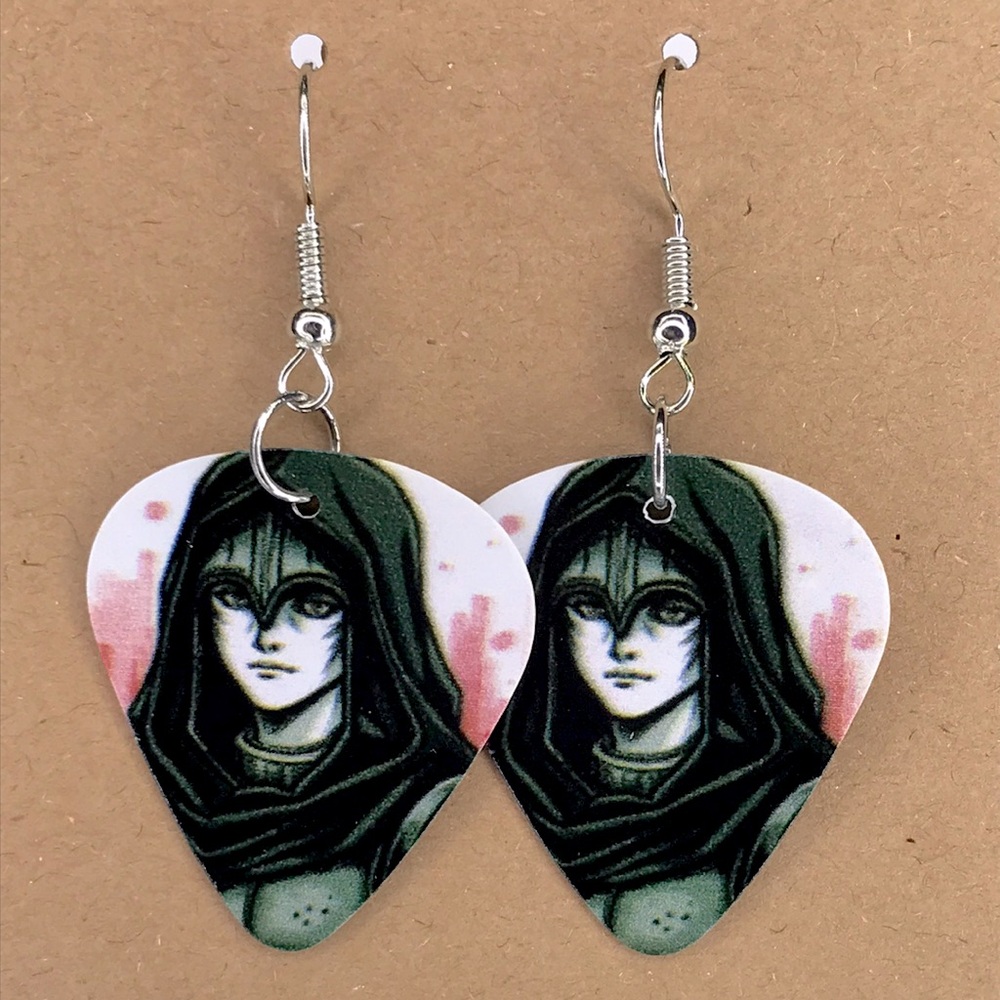 Custom Hooded Character Guitar Pick Fashion Earrings - Picture 3 of 3